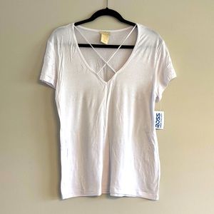 NWT White V-neck T-shirt with crisscross detail